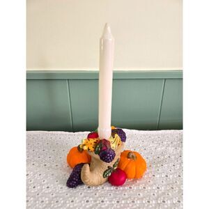 Partylite Cornucopia Taper Candle Holder Autumn Thanksgiving w/Candle